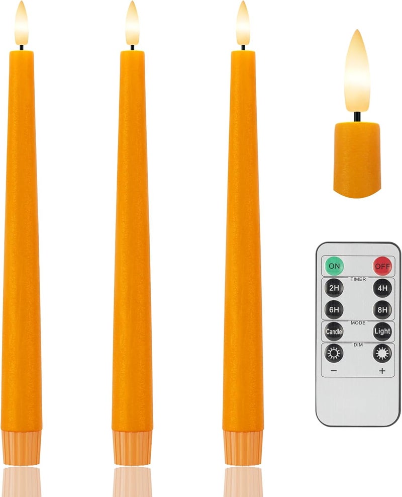 AFINETH Orange Flameless Taper Candles, 9.6" Halloween Battery Operated Candles with Remote, Real Wax Fall Led Candle, Flickering Flameless Candlesticks for Fall, Thanksgiving, Harvest, Halloween Decor, 3 Pcs - Image 1